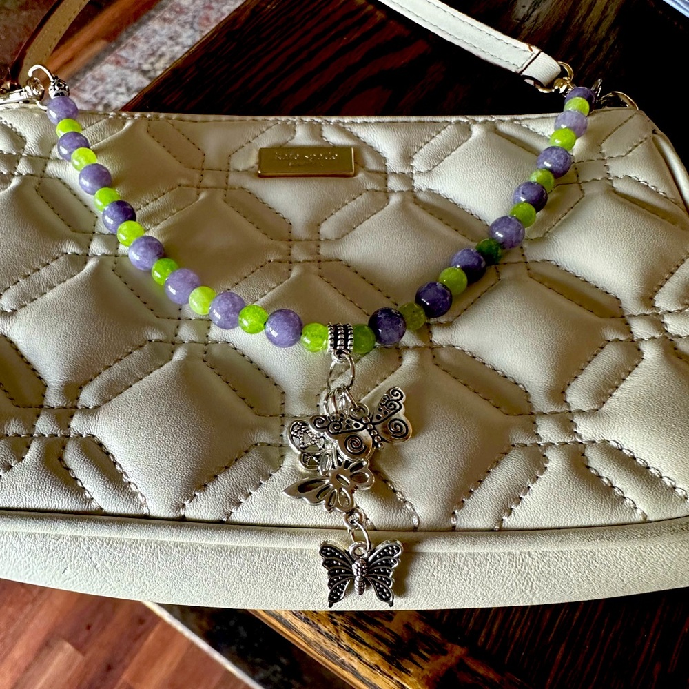 Genuine Amethyst & Peridot w/Butterfly Charms Handmade Bag Charm--NO BAG--